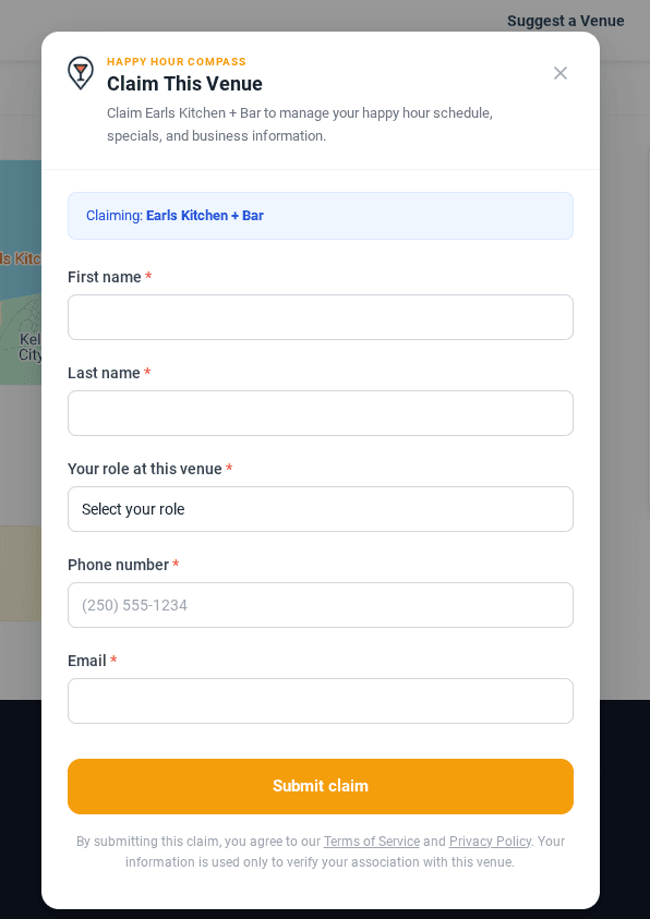 The claim verification form, ready to fill out and submit